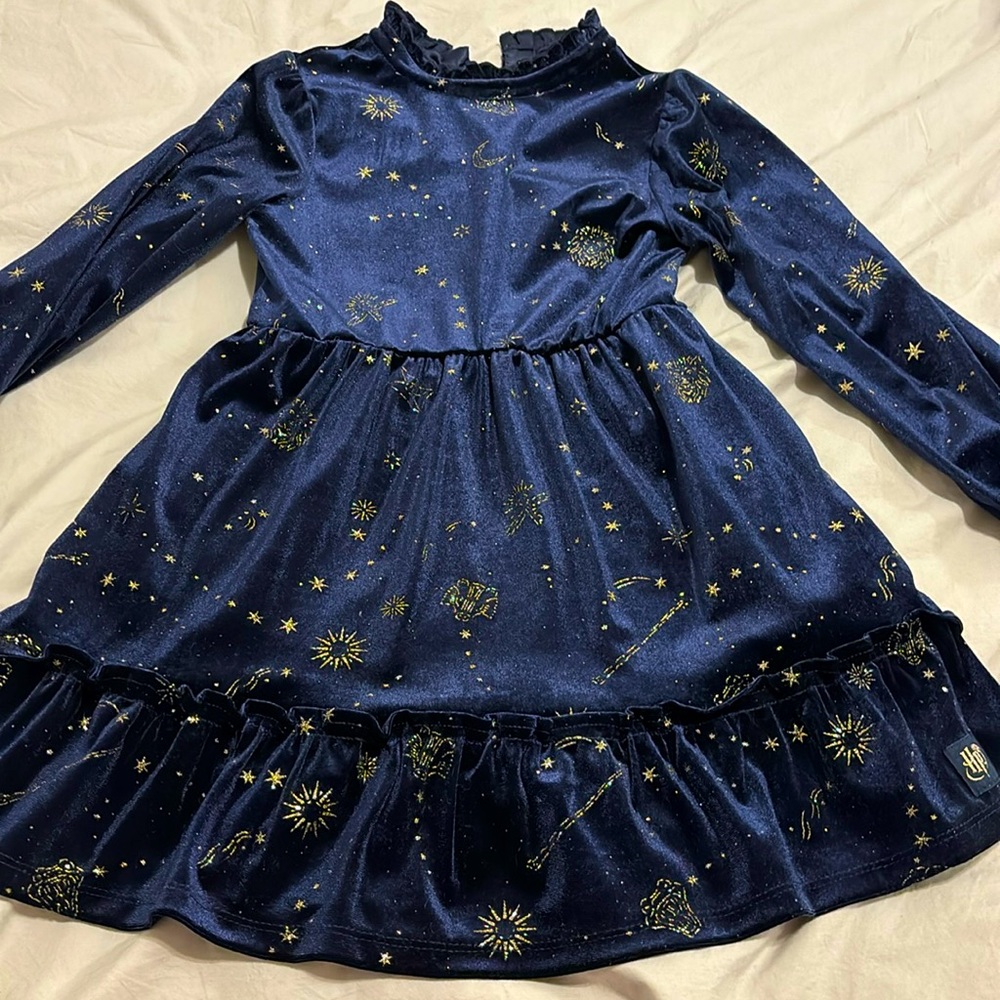 Size 7/8 M & S Navy Velvet Glitter Harry Potter Dress — Worn Once